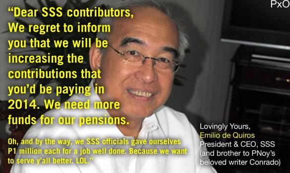 Daang Matuwid? Social Security System officials increase premiums and give themselves huge bonuses instead of increasing member benefits http://wp.me/p3QDQJ-g5 http://wp.me/p3QDQJ-r6 http://wp.me/p3QRCo-c6 http://wp.me/p3QRCo-bW http://wp.me/p3QRCo-bW http://wp.me/p3QDQJ-qC http://wp.me/p3QDQJ-p0 