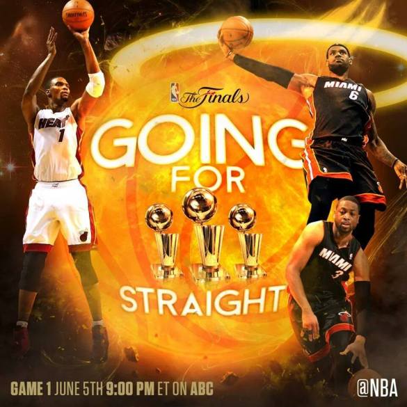 Miami wins Eastern Conference Finals, gunning for three-peat in NBA Finals. https://www.facebook.com/groups/344821348978048/
