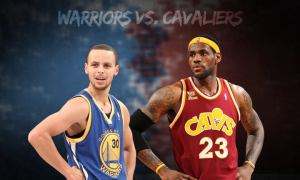 2015 NBA Finals . Golden State Warriors versus Cleveland Cavaliers. Curry versus James. Golden State leads the Championship Series at 3 - 2.