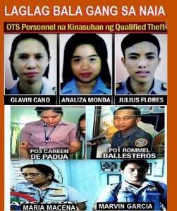 Airport security contractual personnel and officials of the Philippine National Police (just recently under DILG Secretary Mar Roxas) are implicated in the EXTORTION SCHEME called Tanim or Laglag Bala (Plant a Bullet or Drop a Bullet in the luggage of airline passengers).